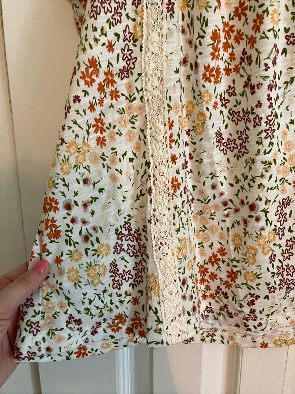 Rewind Floral Lace Cap Sleeve Top - Cream with Orange, Yellow, Burgundy - Picture 2 of 4